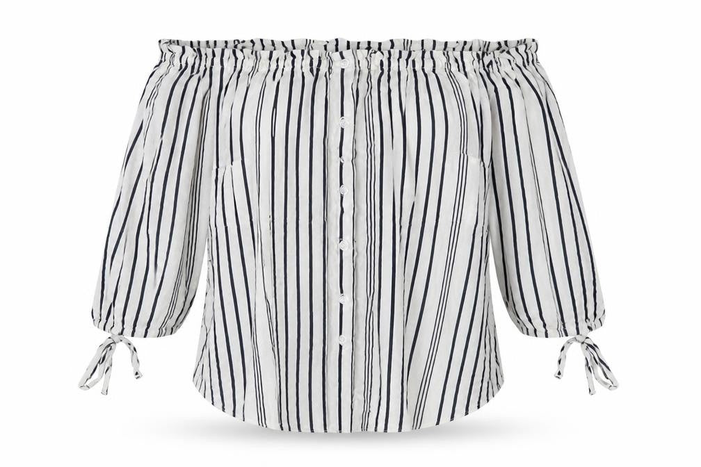 F&F Womens White Striped  Basic Blouse Size 8