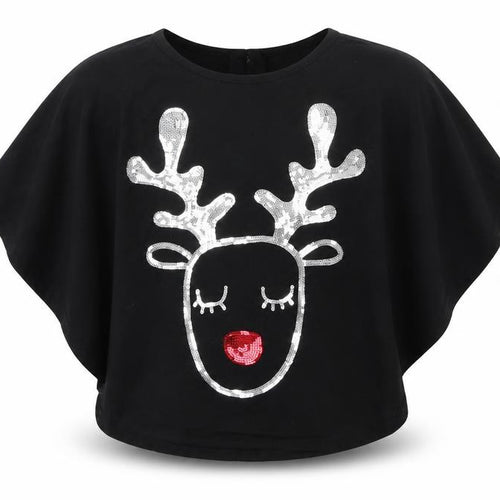 BlueZoo Girls Black   Basic Blouse Size 7-8 Years  - Reindeer