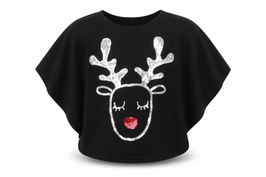 BlueZoo Girls Black   Basic Blouse Size 7-8 Years  - Reindeer