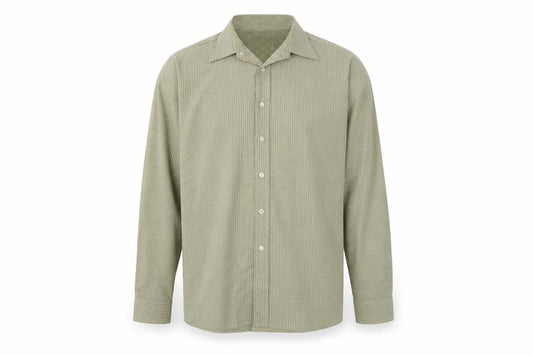 Front view of George men’s green check button-up, size L