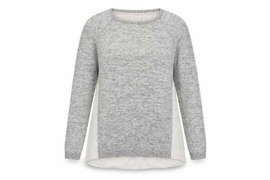 Front view of Warehouse women’s grey knit jumper, size UK 12