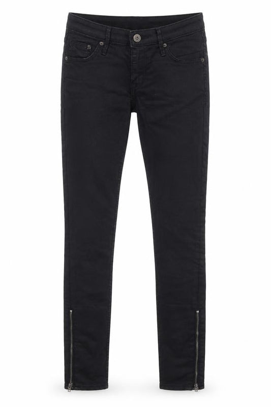 Front view of H&M women’s black skinny jeans, size UK 26, 27-inch leg