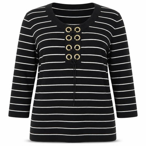 Cable & Gauge Womens Black Striped  Pullover Jumper Size L