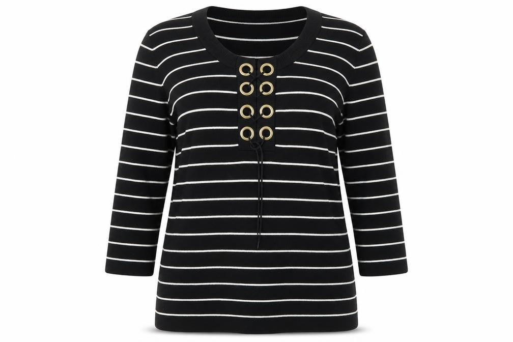 Cable & Gauge Womens Black Striped  Pullover Jumper Size L