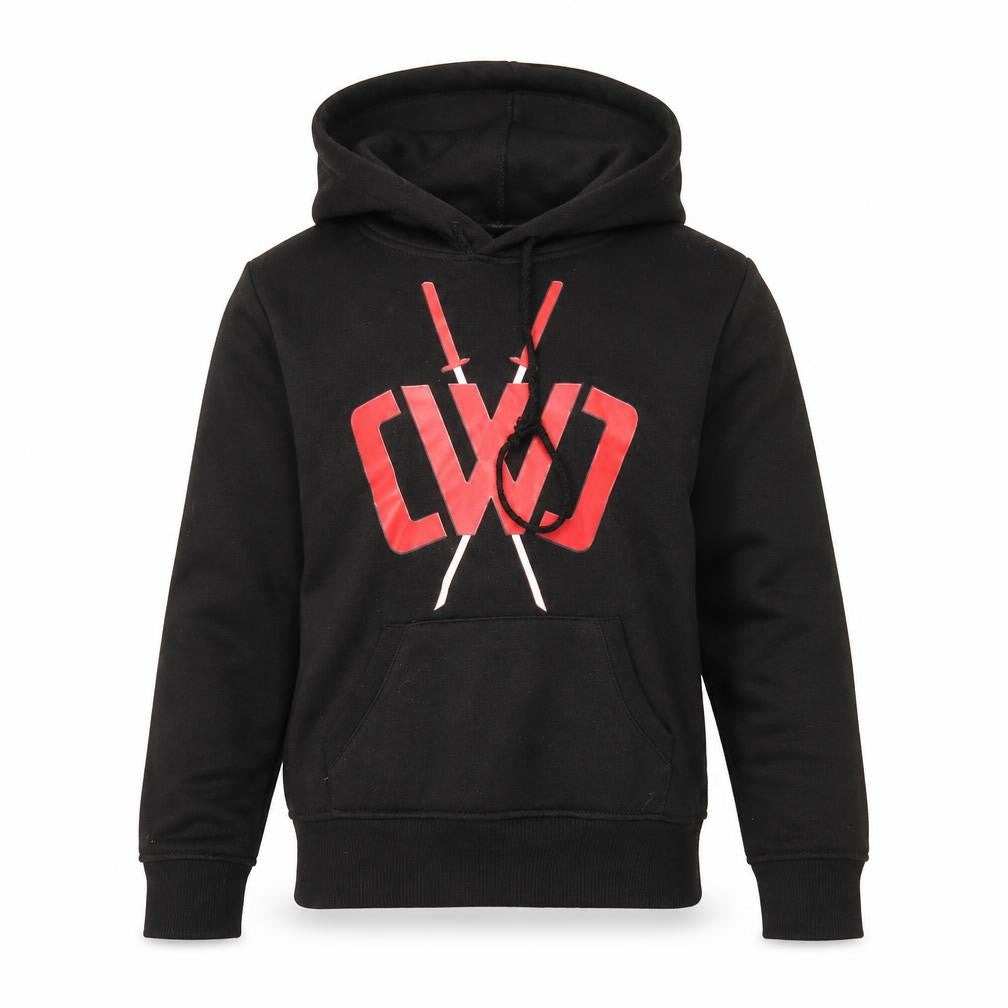 Front view of Preworn boys’ black pullover hoodie, size 7, years