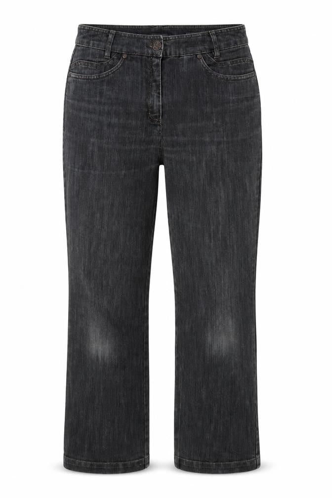 Front view of Adagio women’s black straight jeans, size UK 30, in, 32-inch leg