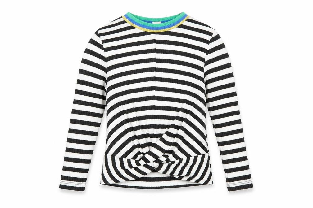TU Girls White Striped  Basic T-Shirt Size 7 Years