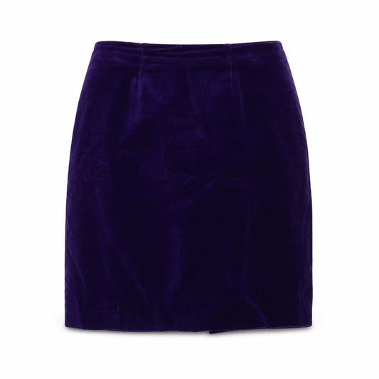 Front view of Preworn women’s purple a-line skirt, size UK 32, in