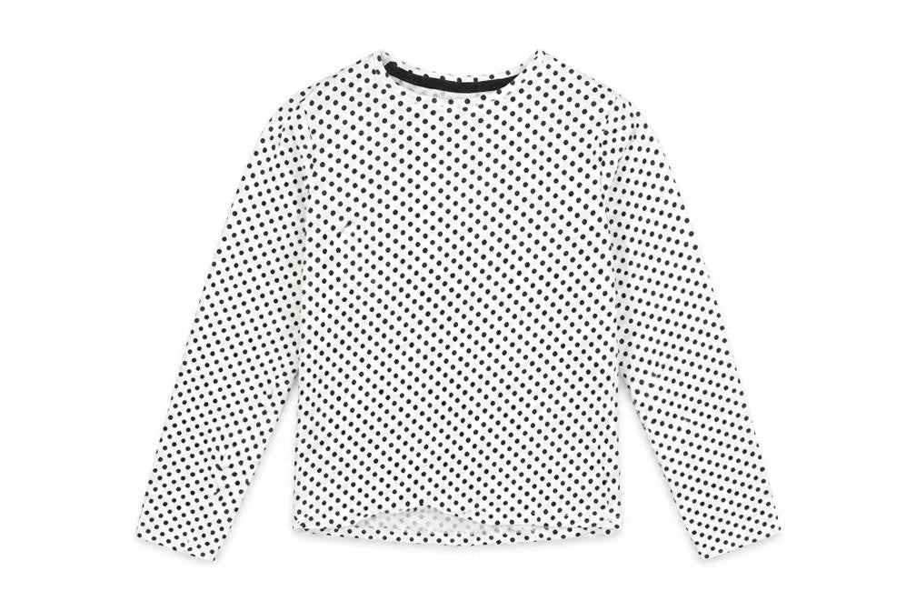 Front view of F&F girls’ white polka dot pullover sweatshirt, size 11, years