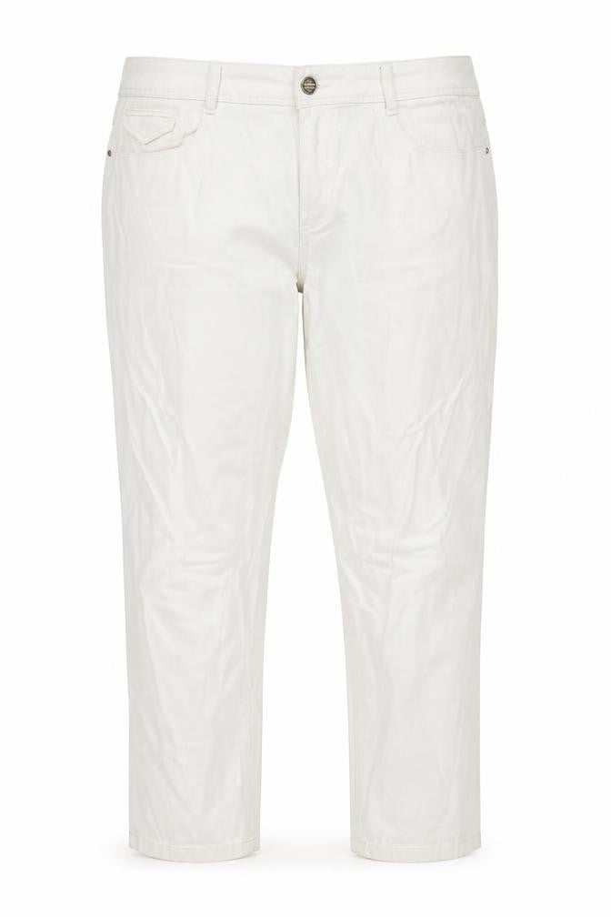 Front view of Zara women’s ivory straight jeans, size UK 44, 29-inch leg