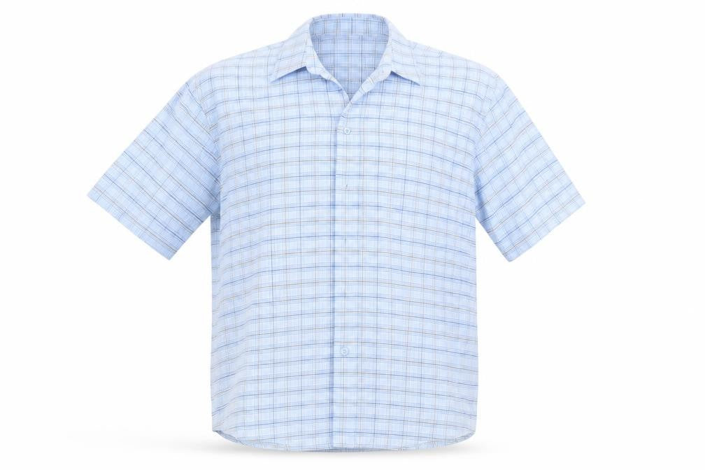 EWM Mens Blue Check   Button-Up Size L