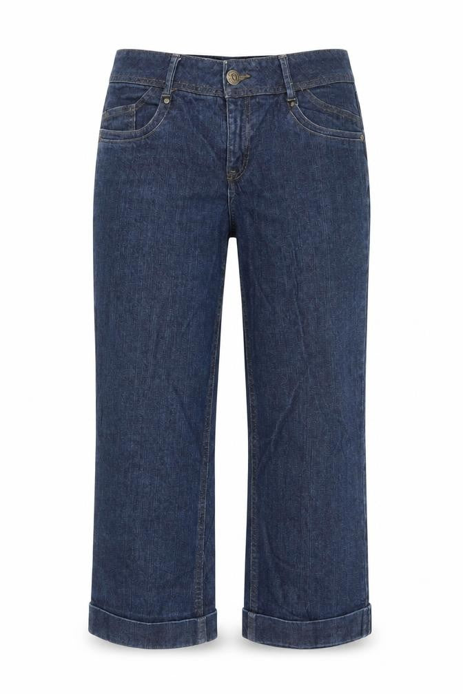 Front view of women’s black straight jeans, size UK 8, 20-inch leg