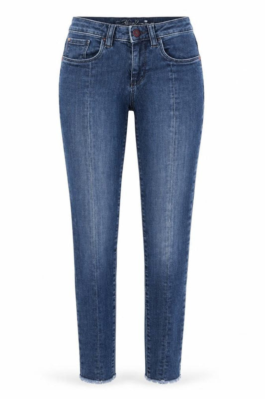 Front view of Tom Tailor women’s blue denim skinny jeans, size UK 27, in, 28-inch leg