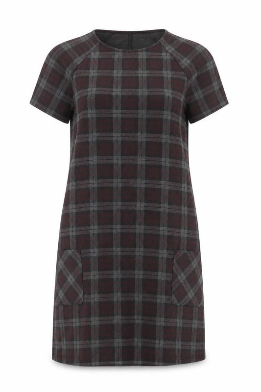 Front view of New Look women’s grey check shirt dress, size UK 8