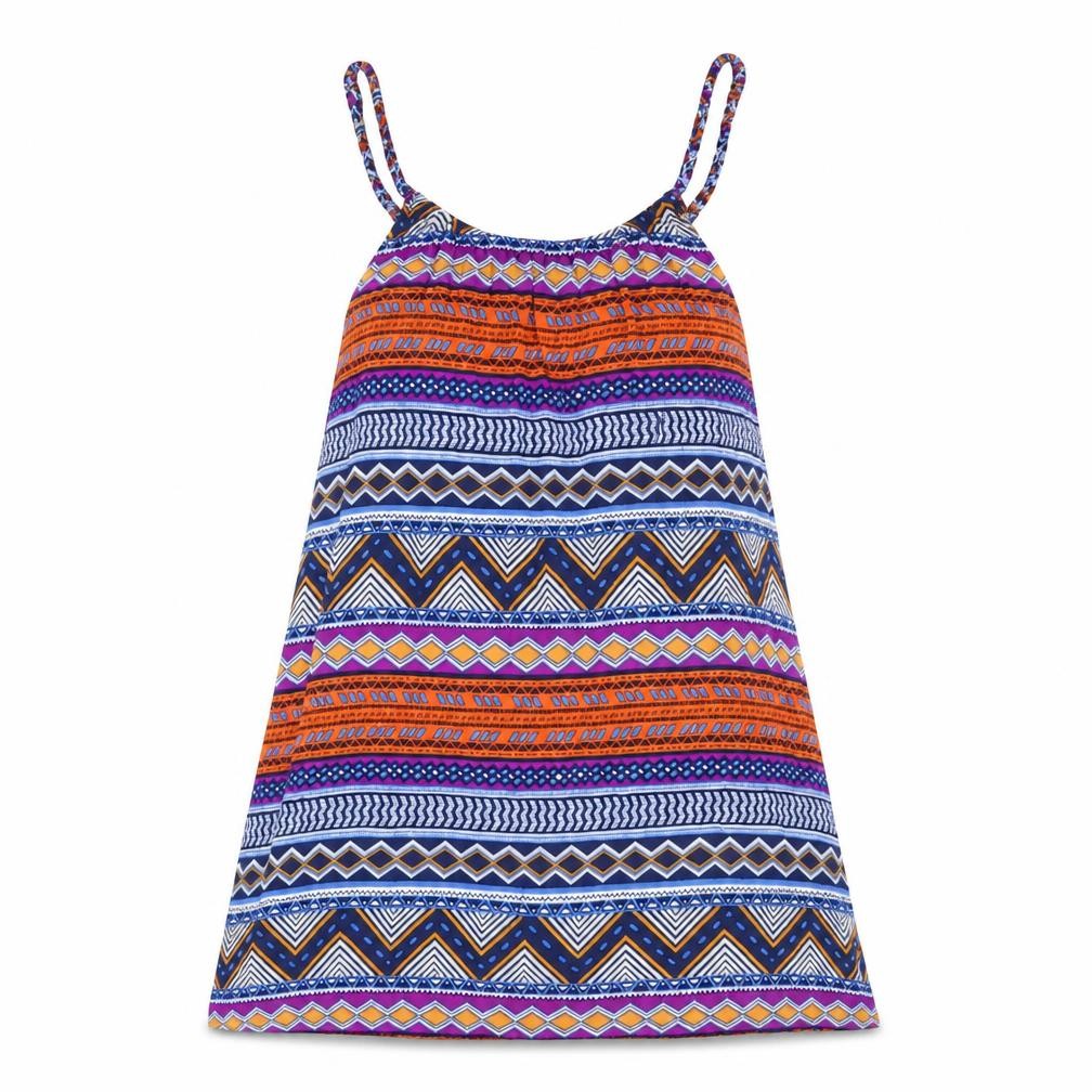 Front view of H&M women’s blue geometric t-shirt dress, size UK 8
