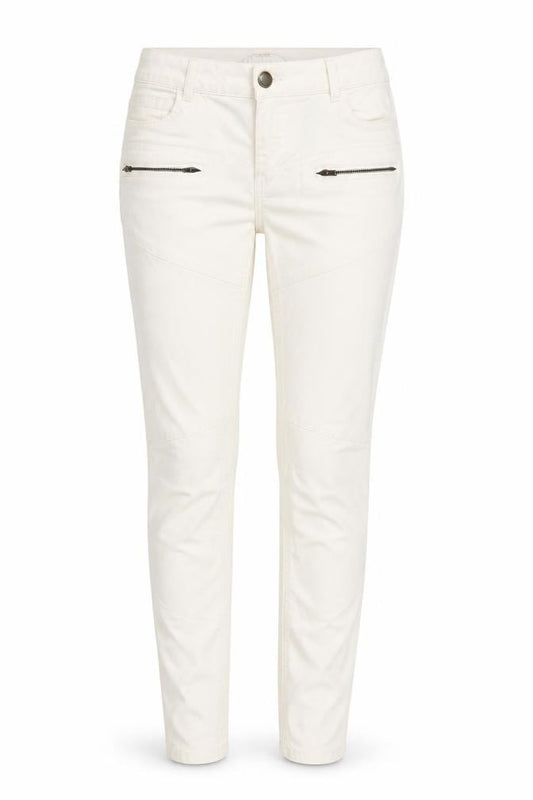 Front view of women’s beige straight jeans, size UK 30, in, 31-inch leg