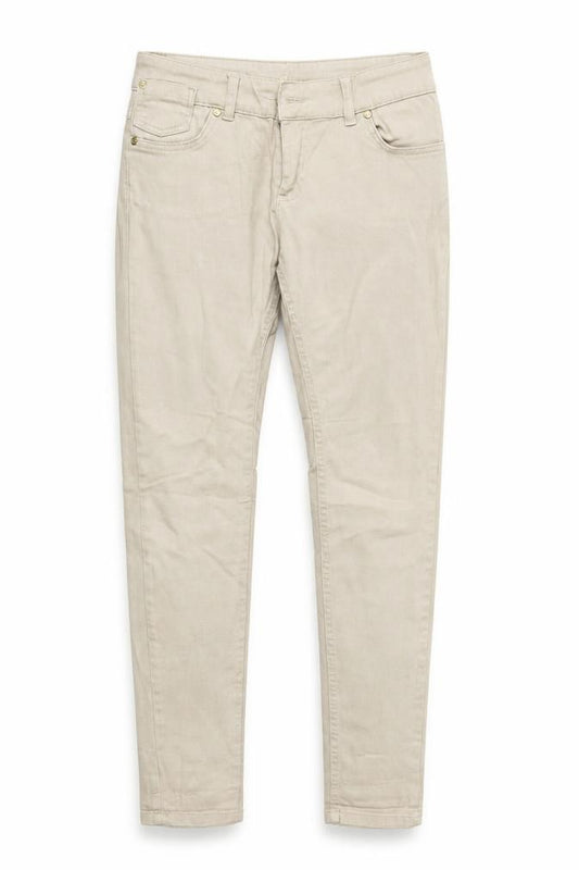 Front view of Denim & Co. women’s beige straight jeans, size UK 10, 30-inch leg
