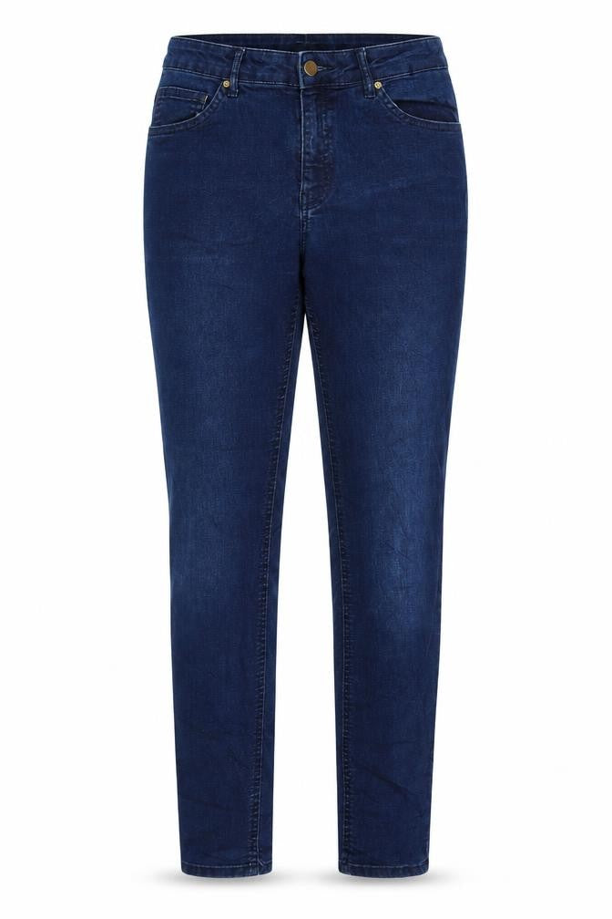 Front view of H&M women’s blue straight jeans, size UK 8, 30-inch leg