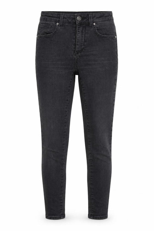 Front view of Never denim women’s black straight jeans, size XS, 25-inch leg