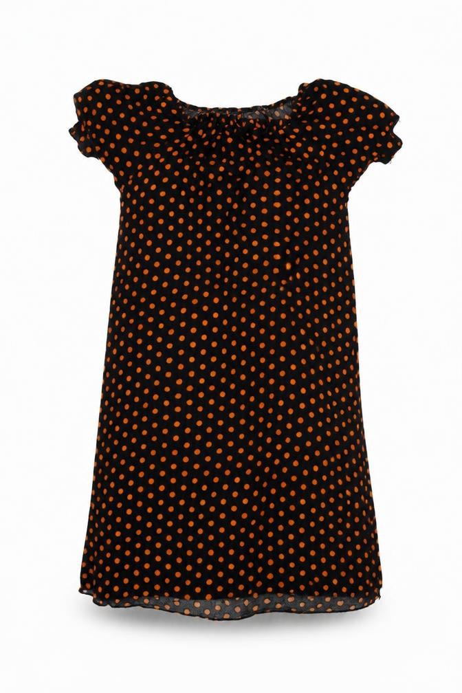 Front view of Preworn girls’ black polka dot a-line, size 10, years