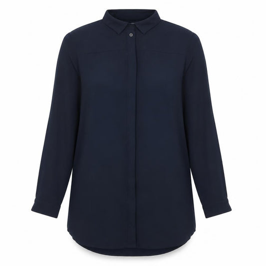 Front view of Tu women’s blue basic button-up, size UK 12