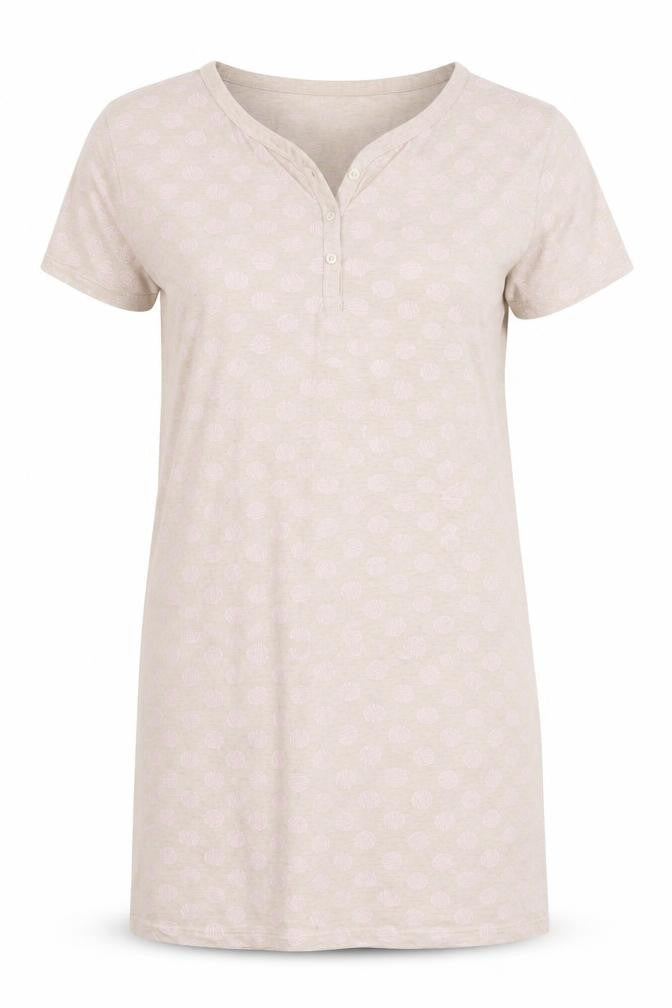 Front view of Primark women’s beige polka dot t-shirt dress, size S