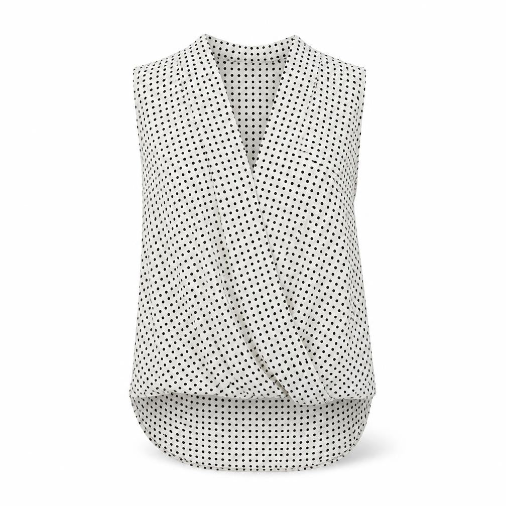 Paraphrase Womens White Polka Dot Chiffon Wrap Blouse Size 8