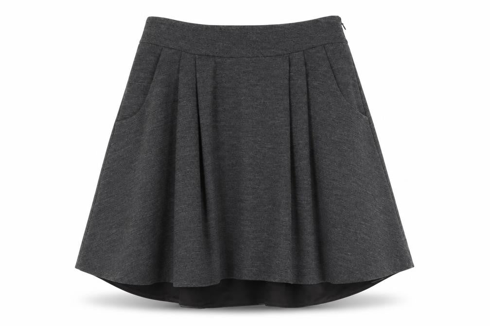 Front view of Diane Von Furstenburg women’s grey pleated skirt, size UK 4