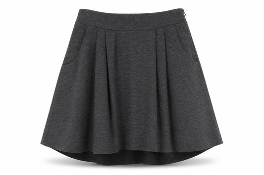 Front view of Diane Von Furstenburg women’s grey pleated skirt, size UK 4