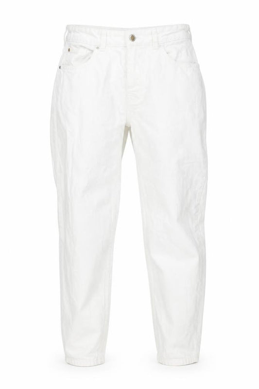 Front view of women’s white denim straight jeans, size UK 12, 25-inch leg