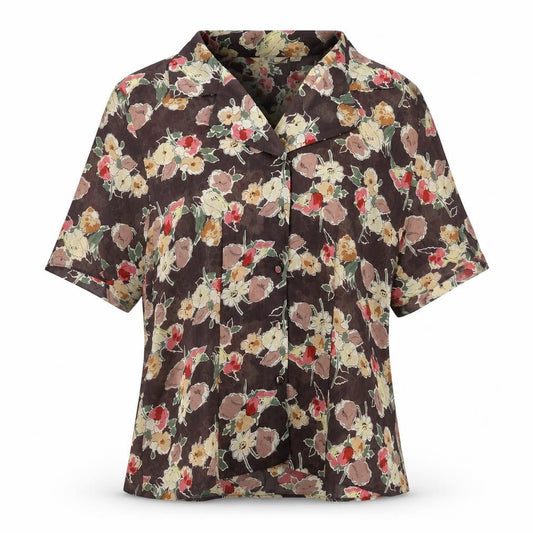 Front view of Next women’s purple floral basic button-up, size UK 12