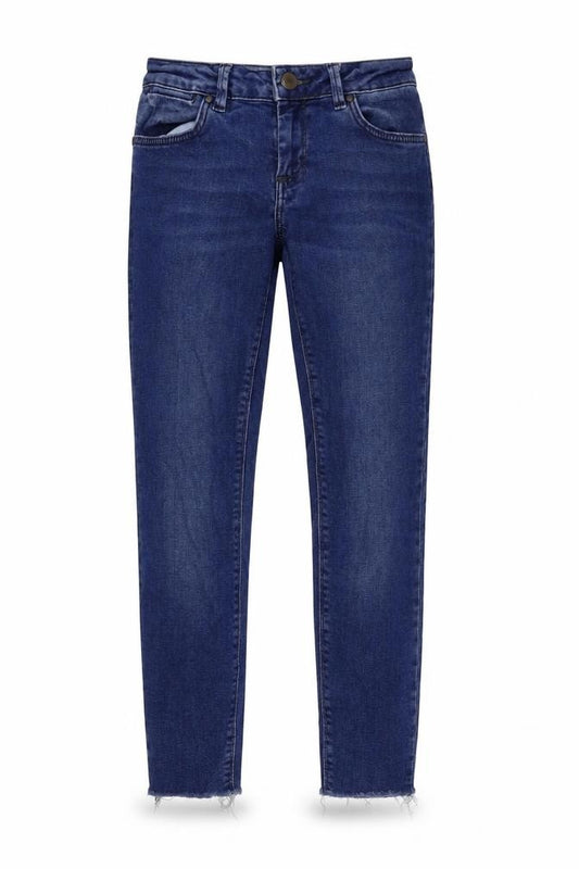 Front view of ASOS women’s blue denim straight jeans, size UK 26, in, 28-inch leg