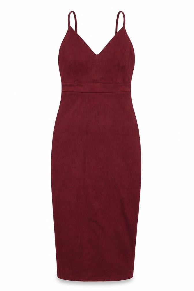 Front view of Primark women’s red velvet bodycon, size UK 4