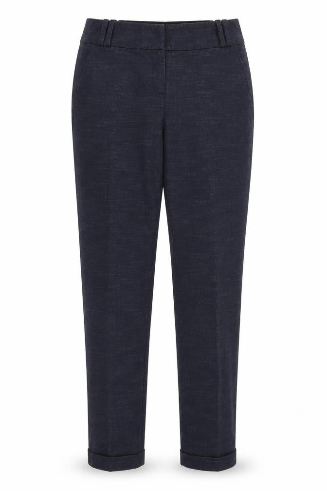 Front view of Next women’s blue trousers, size UK 6, 27-inch leg