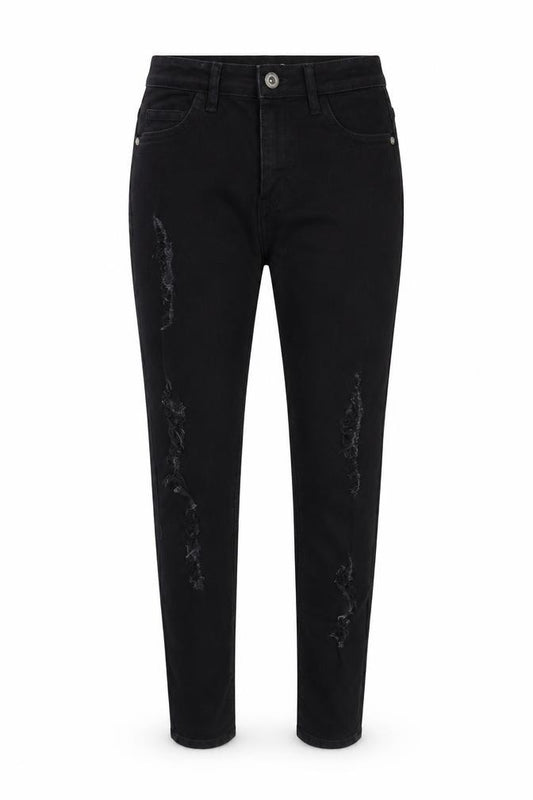 Front view of Boohoo women’s black denim skinny jeans, size UK 8, 26-inch leg