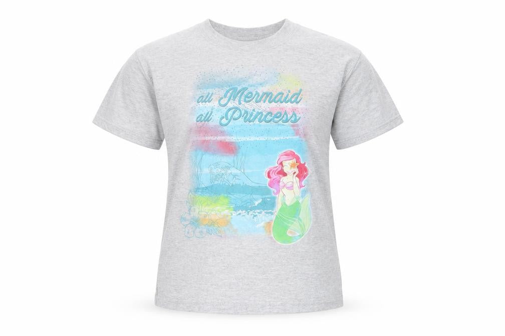 Disney Girls Grey  Jersey Basic T-Shirt Size S  - Mermaid