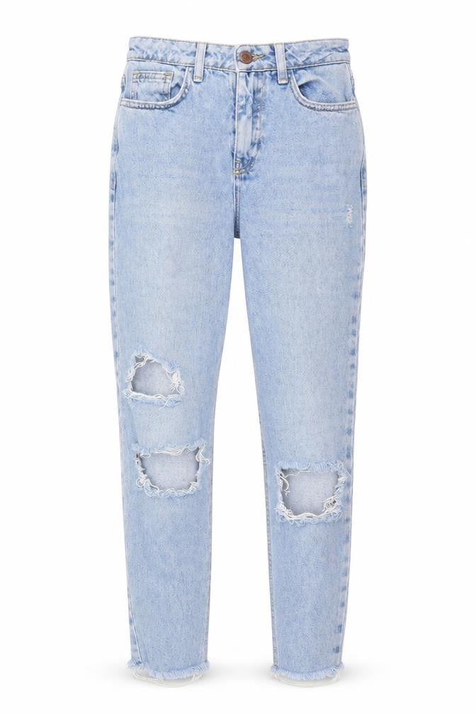 Front view of New Look women’s blue straight jeans, size UK 6, 23-inch leg