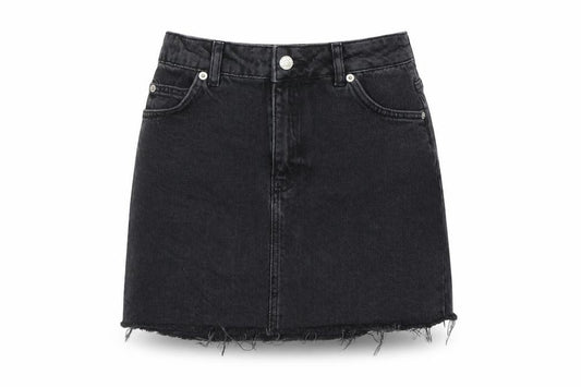 Front view of Topshop women’s black a-line skirt, size UK 8