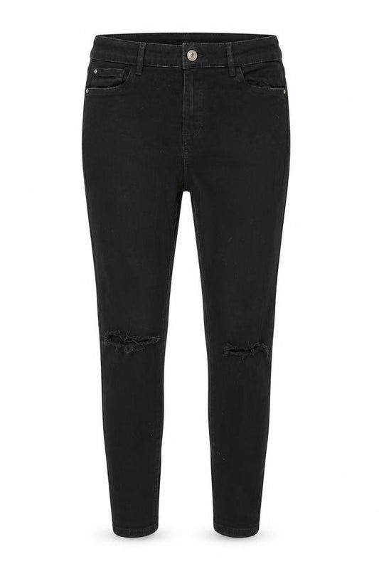 Front view of Denim 365 women’s black denim skinny jeans, size UK 12, 24-inch leg