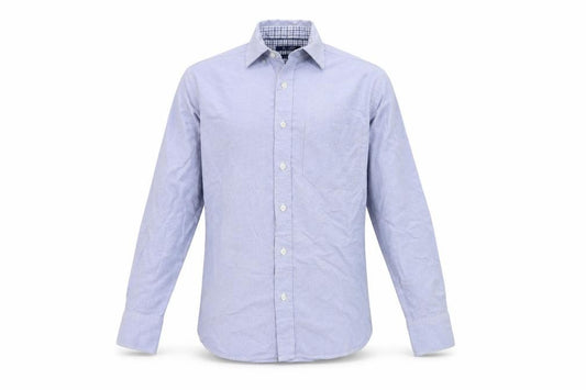 Front view of BHS men’s blue button-up, size S