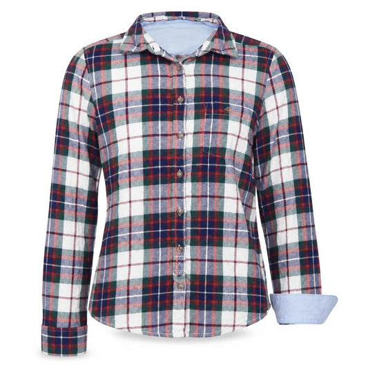 Front view of H&M women’s red check basic button-up, size UK 4