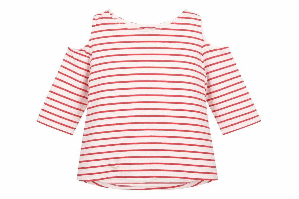 Pomodoro Womens Red Striped  Basic Blouse Size 10