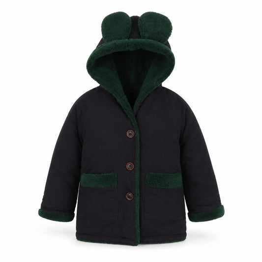 Front view of ss girls’ black jacket, size 8, years