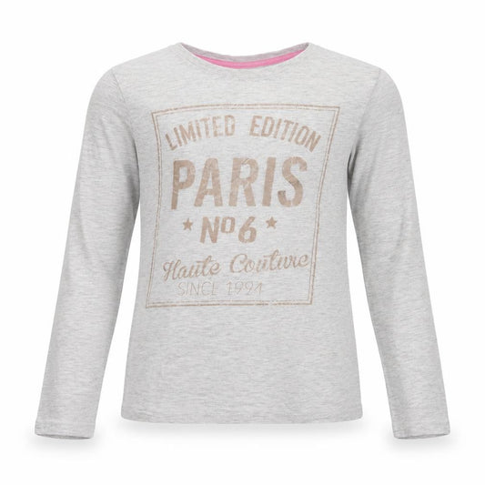 Front view of YD girls’ grey top pyjama top, size 10-11, years - limited edition paris
