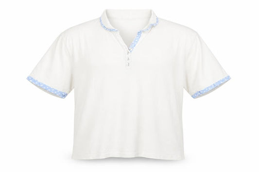 Front view of isle men’s white polo, size XL