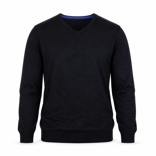 Front view of EWM men’s blue jumper, size S
