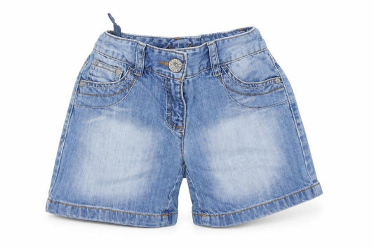 Front view of Next girls’ blue mom shorts, size 7, years