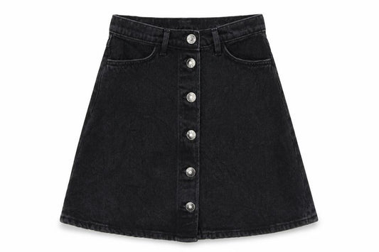 Front view of Monki women’s black a-line skirt, size UK 26, in