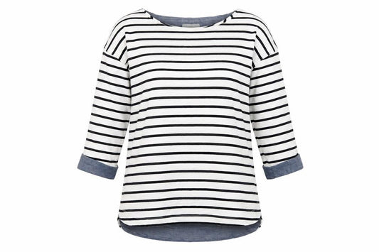 Front view of Next women’s white striped jumper, size UK 8