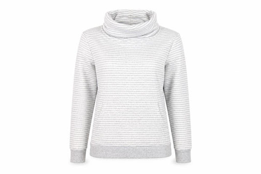 Front view of Primark women’s grey striped pullover sweatshirt, size XS, - lounge wear